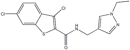 3,6-dichloro-N-[(1-ethylpyrazol-4-yl)methyl]-1-benzothiophene-2-carboxamide Struktur