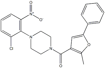 [4-(2-chloro-6-nitrophenyl)piperazin-1-yl]-(2-methyl-5-phenylfuran-3-yl)methanone Struktur