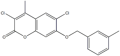 3,6-dichloro-4-methyl-7-[(3-methylphenyl)methoxy]chromen-2-one Struktur