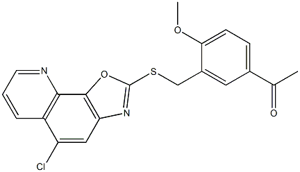 1-[3-[(5-chloro-[1,3]oxazolo[4,5-h]quinolin-2-yl)sulfanylmethyl]-4-methoxyphenyl]ethanone Struktur