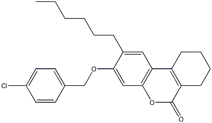 3-[(4-chlorophenyl)methoxy]-2-hexyl-7,8,9,10-tetrahydrobenzo[c]chromen-6-one Struktur