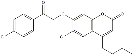 4-butyl-6-chloro-7-[2-(4-chlorophenyl)-2-oxoethoxy]chromen-2-one Struktur