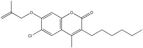 6-chloro-3-hexyl-4-methyl-7-(2-methylprop-2-enoxy)chromen-2-one Struktur