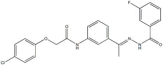 N-[(E)-1-[3-[[2-(4-chlorophenoxy)acetyl]amino]phenyl]ethylideneamino]-3-fluorobenzamide Struktur