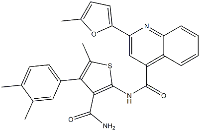 N-[3-carbamoyl-4-(3,4-dimethylphenyl)-5-methylthiophen-2-yl]-2-(5-methylfuran-2-yl)quinoline-4-carboxamide Struktur