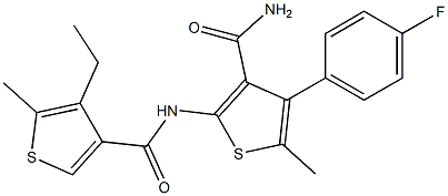 2-[(4-ethyl-5-methylthiophene-3-carbonyl)amino]-4-(4-fluorophenyl)-5-methylthiophene-3-carboxamide Struktur