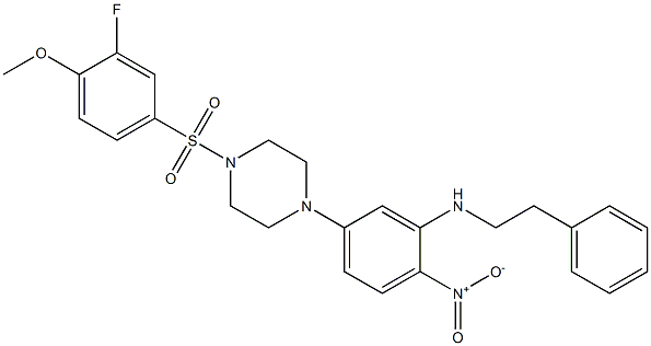 5-[4-(3-fluoro-4-methoxyphenyl)sulfonylpiperazin-1-yl]-2-nitro-N-(2-phenylethyl)aniline Struktur