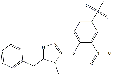 3-benzyl-4-methyl-5-(4-methylsulfonyl-2-nitrophenyl)sulfanyl-1,2,4-triazole Struktur