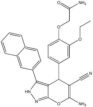 2-[4-(6-amino-5-cyano-3-naphthalen-2-yl-2,4-dihydropyrano[2,3-c]pyrazol-4-yl)-2-ethoxyphenoxy]acetamide Struktur