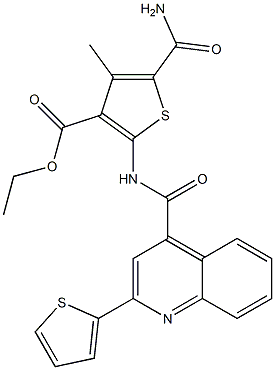 ethyl 5-carbamoyl-4-methyl-2-[(2-thiophen-2-ylquinoline-4-carbonyl)amino]thiophene-3-carboxylate Struktur