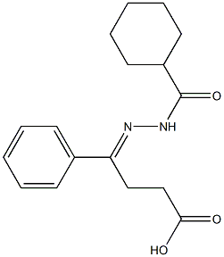 (4E)-4-(cyclohexanecarbonylhydrazinylidene)-4-phenylbutanoic acid Struktur