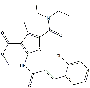 methyl 2-[[(E)-3-(2-chlorophenyl)prop-2-enoyl]amino]-5-(diethylcarbamoyl)-4-methylthiophene-3-carboxylate Struktur