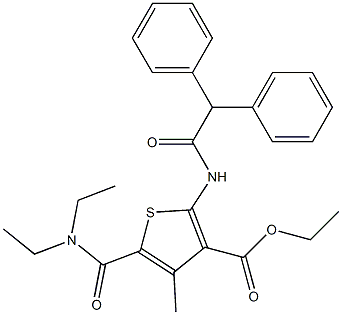 ethyl 5-(diethylcarbamoyl)-2-[(2,2-diphenylacetyl)amino]-4-methylthiophene-3-carboxylate Struktur