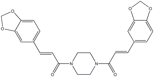 (E)-3-(1,3-benzodioxol-5-yl)-1-[4-[(E)-3-(1,3-benzodioxol-5-yl)prop-2-enoyl]piperazin-1-yl]prop-2-en-1-one Struktur