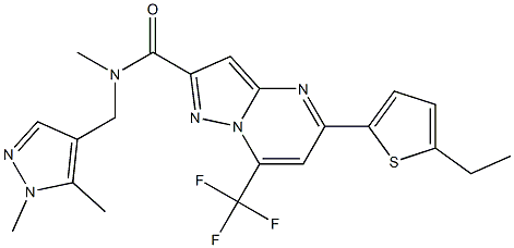 N-[(1,5-dimethylpyrazol-4-yl)methyl]-5-(5-ethylthiophen-2-yl)-N-methyl-7-(trifluoromethyl)pyrazolo[1,5-a]pyrimidine-2-carboxamide Struktur