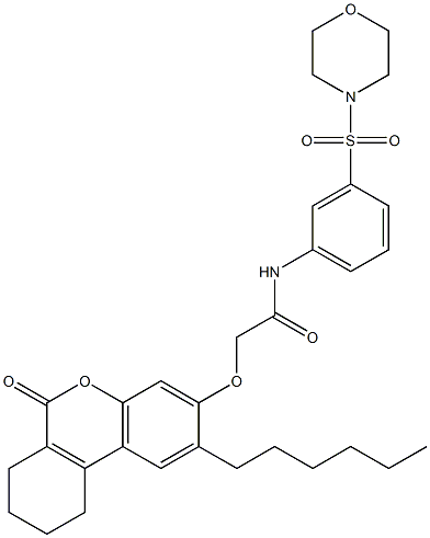 2-[(2-hexyl-6-oxo-7,8,9,10-tetrahydrobenzo[c]chromen-3-yl)oxy]-N-(3-morpholin-4-ylsulfonylphenyl)acetamide Struktur