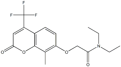 N,N-diethyl-2-[8-methyl-2-oxo-4-(trifluoromethyl)chromen-7-yl]oxyacetamide Struktur