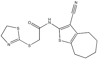 N-(3-cyano-5,6,7,8-tetrahydro-4H-cyclohepta[b]thiophen-2-yl)-2-(4,5-dihydro-1,3-thiazol-2-ylsulfanyl)acetamide Struktur