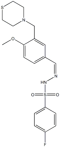 4-fluoro-N-[(Z)-[4-methoxy-3-(thiomorpholin-4-ylmethyl)phenyl]methylideneamino]benzenesulfonamide Struktur