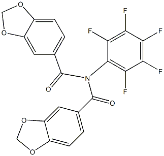 N-(1,3-benzodioxole-5-carbonyl)-N-(2,3,4,5,6-pentafluorophenyl)-1,3-benzodioxole-5-carboxamide Struktur