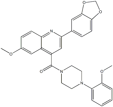 [2-(1,3-benzodioxol-5-yl)-6-methoxyquinolin-4-yl]-[4-(2-methoxyphenyl)piperazin-1-yl]methanone Struktur