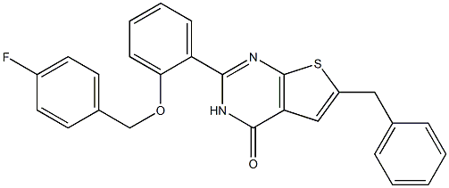 6-benzyl-2-[2-[(4-fluorophenyl)methoxy]phenyl]-3H-thieno[2,3-d]pyrimidin-4-one Struktur