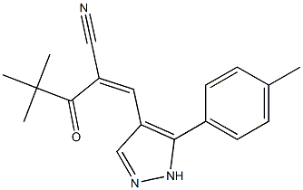 (2Z)-4,4-dimethyl-2-[[5-(4-methylphenyl)-1H-pyrazol-4-yl]methylidene]-3-oxopentanenitrile Struktur