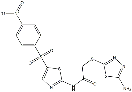 2-[(5-amino-1,3,4-thiadiazol-2-yl)sulfanyl]-N-[5-(4-nitrophenyl)sulfonyl-1,3-thiazol-2-yl]acetamide Struktur