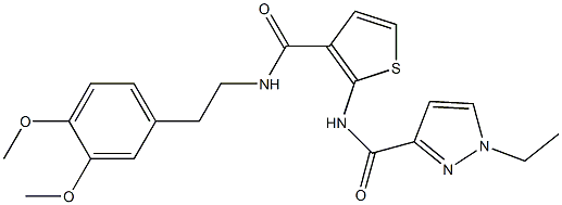 N-[3-[2-(3,4-dimethoxyphenyl)ethylcarbamoyl]thiophen-2-yl]-1-ethylpyrazole-3-carboxamide Struktur