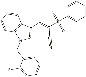 (E)-2-(benzenesulfonyl)-3-[1-[(2-fluorophenyl)methyl]indol-3-yl]prop-2-enenitrile Struktur