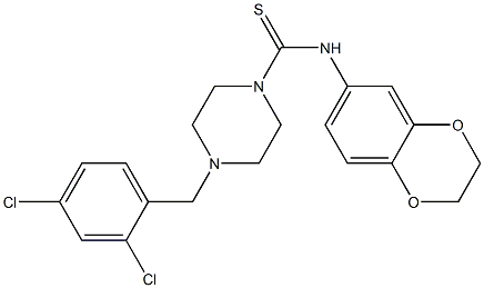 4-[(2,4-dichlorophenyl)methyl]-N-(2,3-dihydro-1,4-benzodioxin-6-yl)piperazine-1-carbothioamide Struktur