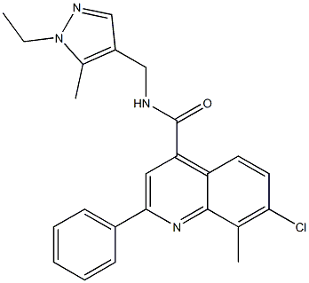 7-chloro-N-[(1-ethyl-5-methylpyrazol-4-yl)methyl]-8-methyl-2-phenylquinoline-4-carboxamide Struktur