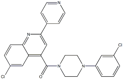 [4-(3-chlorophenyl)piperazin-1-yl]-(6-chloro-2-pyridin-4-ylquinolin-4-yl)methanone Struktur