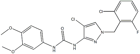 1-[4-chloro-1-[(2-chloro-6-fluorophenyl)methyl]pyrazol-3-yl]-3-(3,4-dimethoxyphenyl)urea Struktur