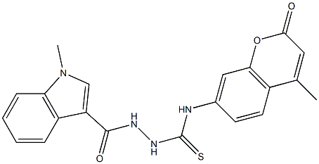 1-[(1-methylindole-3-carbonyl)amino]-3-(4-methyl-2-oxochromen-7-yl)thiourea Struktur