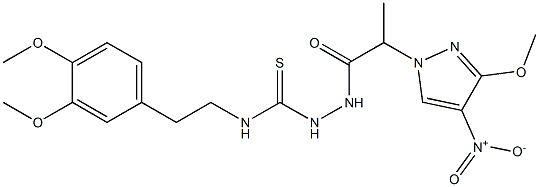 1-[2-(3,4-dimethoxyphenyl)ethyl]-3-[2-(3-methoxy-4-nitropyrazol-1-yl)propanoylamino]thiourea Struktur