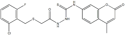 1-[[2-[(2-chloro-6-fluorophenyl)methylsulfanyl]acetyl]amino]-3-(4-methyl-2-oxochromen-7-yl)thiourea Struktur