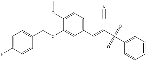 (E)-2-(benzenesulfonyl)-3-[3-[(4-fluorophenyl)methoxy]-4-methoxyphenyl]prop-2-enenitrile Struktur