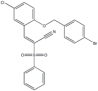 (E)-2-(benzenesulfonyl)-3-[2-[(4-bromophenyl)methoxy]-5-chlorophenyl]prop-2-enenitrile Struktur