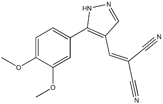 2-[[5-(3,4-dimethoxyphenyl)-1H-pyrazol-4-yl]methylidene]propanedinitrile Struktur