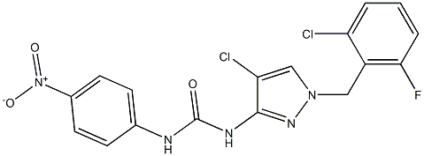 1-[4-chloro-1-[(2-chloro-6-fluorophenyl)methyl]pyrazol-3-yl]-3-(4-nitrophenyl)urea Struktur