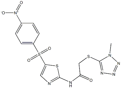 2-(1-methyltetrazol-5-yl)sulfanyl-N-[5-(4-nitrophenyl)sulfonyl-1,3-thiazol-2-yl]acetamide Struktur