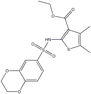 ethyl 2-(2,3-dihydro-1,4-benzodioxin-6-ylsulfonylamino)-4,5-dimethylthiophene-3-carboxylate Struktur