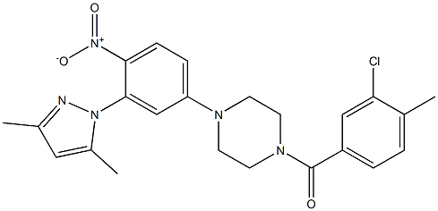 (3-chloro-4-methylphenyl)-[4-[3-(3,5-dimethylpyrazol-1-yl)-4-nitrophenyl]piperazin-1-yl]methanone Struktur