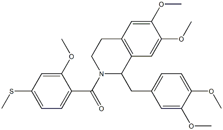 [1-[(3,4-dimethoxyphenyl)methyl]-6,7-dimethoxy-3,4-dihydro-1H-isoquinolin-2-yl]-(2-methoxy-4-methylsulfanylphenyl)methanone Struktur