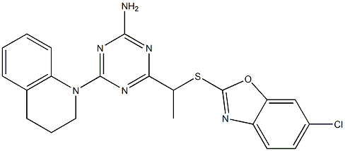 4-[1-[(6-chloro-1,3-benzoxazol-2-yl)sulfanyl]ethyl]-6-(3,4-dihydro-2H-quinolin-1-yl)-1,3,5-triazin-2-amine Struktur