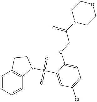 2-[4-chloro-2-(2,3-dihydroindol-1-ylsulfonyl)phenoxy]-1-morpholin-4-ylethanone Struktur