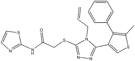 2-[[5-(5-methyl-4-phenylthiophen-3-yl)-4-prop-2-enyl-1,2,4-triazol-3-yl]sulfanyl]-N-(1,3-thiazol-2-yl)acetamide Struktur