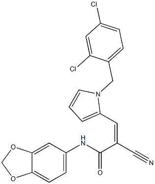 (Z)-N-(1,3-benzodioxol-5-yl)-2-cyano-3-[1-[(2,4-dichlorophenyl)methyl]pyrrol-2-yl]prop-2-enamide Struktur