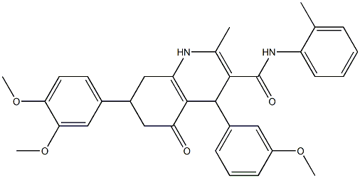 7-(3,4-dimethoxyphenyl)-4-(3-methoxyphenyl)-2-methyl-N-(2-methylphenyl)-5-oxo-4,6,7,8-tetrahydro-1H-quinoline-3-carboxamide Struktur